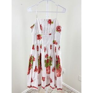 Retrospec'd Geranium Floral Flower Pot Print Fit and Flare Dress White Red US 10